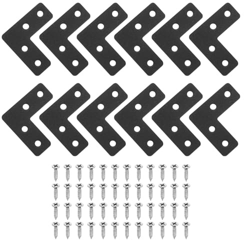 QUARKZMAN 12Stk L-Förmige Flacheckverbinder 1.57 x 1.57 Metall Schwarz | Eckwinkel Verbindungsplatte, Mit Schrauben, Für Holzrahmen Möbelbefestigung Und Verbindung