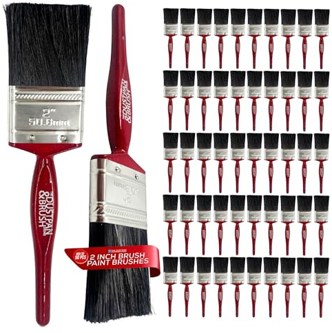 Box of 50 2 Inch Professional Paint Brushes - Multi Purpose Set of 50 2 Synthetic Paint Brush - Perfect for Fiberglass, Laminating, Gloss, Varnishes, Decorating both Interior & Exterior - Box of 50