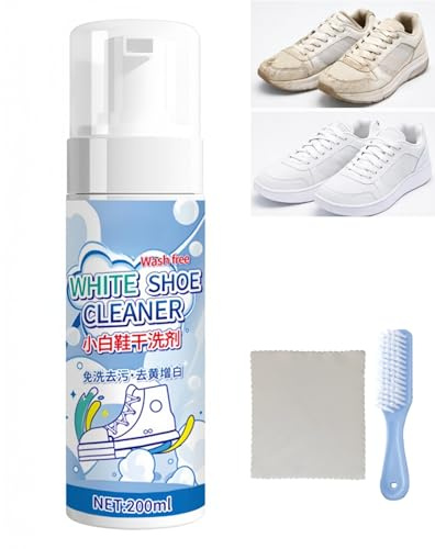 200ml Shoe Cleaner & Protector Spray,White Trainer Cleaner Kit with Brush,Gentle Foam Formula for Removing Stains and Dirt from Sneakers,Football Boots,Leather,Suede,Easy to Use,Gentle Formula
