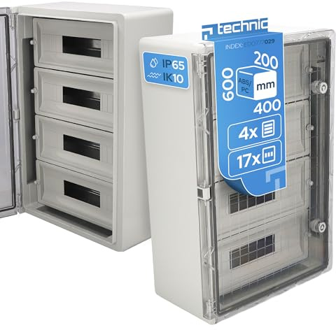 EDO Coffret de Distribution Étanche IP65 4 Rangées pour 68 Modules (4x17) | 400x600x200 mm - Coffret Électrique avec Rail DIN, Porte Transparente en PC, IK10, Gris