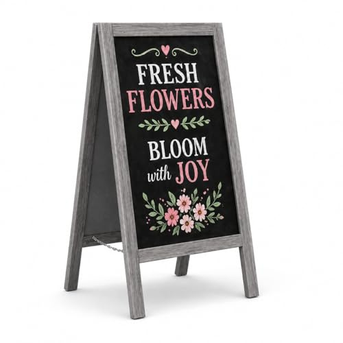 MG Design Kreidetafel Kundenstopper aus grau lackiertem Holz 60 x 120 cm – beidseitig beschreibbar, klappbar & abwischbar – A-Frame Werbeaufsteller für Gastronomie, Einzelhandel & Events
