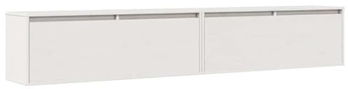 Roanoer Wandschrank 2er Set Weiß, 100x30x35 cm Hängeschrank aus Massivem Kiefernholz, TV Lowboard Hängend für Wohnzimmer, Moderner Schwebeschrank für Bücher und Deko