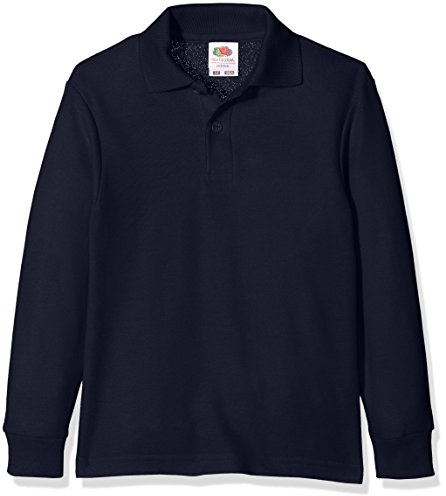 Fruit of the Loom Boys' 65/35 Long Sleeve Polo Kids Shirt, Blue (Deep Navy 202), 104 ((3-4))