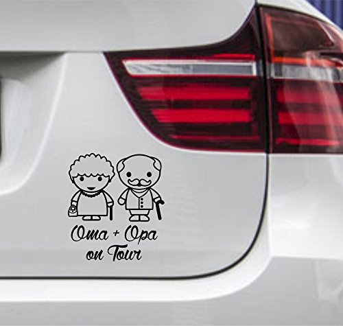 Oma + Opa on tour mit Ehepaarfiguren Aufkleber Autoaufkleber Sticker Auto`+ Bonus Testaufkleber Estrellina-Glückstern ®, gedruckte Montageanleitung von myrockshirt, waschanlagenfest,