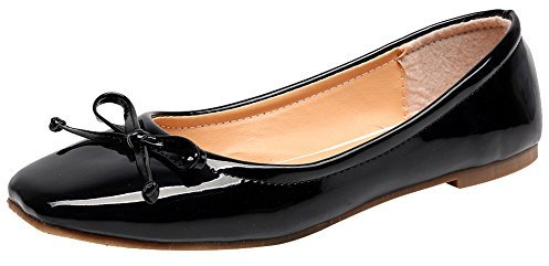 Jamron Women Lovely Bow Tie Ballerinas Comfy Square Toe Ballet Flats Slippers Pumps Dolly Shoes Black SN02911 UK3.5