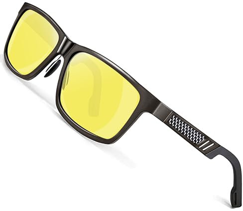 ROCKNIGHT Polarized Driving Night Sunglasses for Men Metal Frame Sunglasses Yellow Lens Night Vision Sunglasses UV 400…