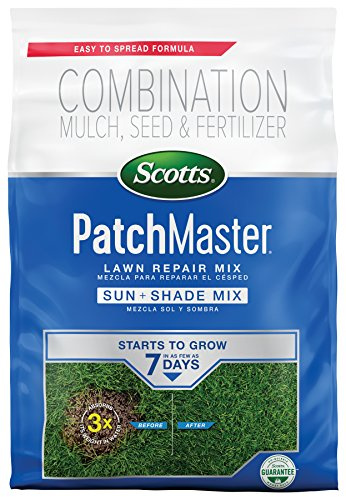 Scotts PatchMaster Lawn Repair Mix Sun + Shade Mix - Combination Grass Seed, Grass Fertilizer, and Mulch, Lawn Patch Repair, Covers Up to 140 sq. ft., 4.75 lb.