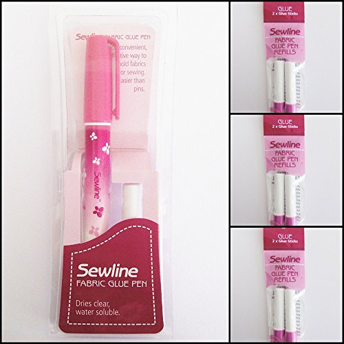 Sewline, Stoffklebestift plus doppelte Nachfüllpackung, EPP, nadelloses Nähen und Papieranheften, trocknet klar