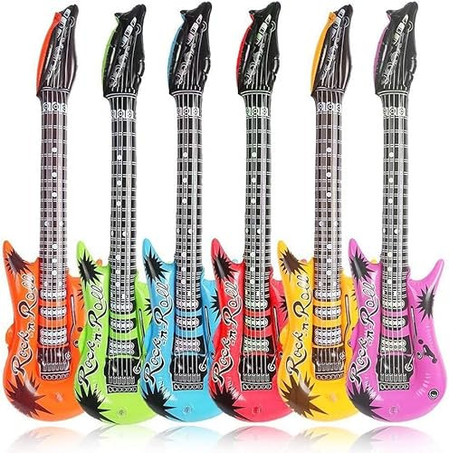 5Pcs Large 90cm Inflatable Guitar Toy for Kids - Blow Up Guitars Rock Star Musical Props Assorted Colors, Reusable for Birhday,Karaoke Hen Party