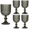 Set of 4 Wine Glasses Grey Embossed 360ml Ribbed Mid-Century Style Wine Goblets Alfresco Dining Glassware (DK48)