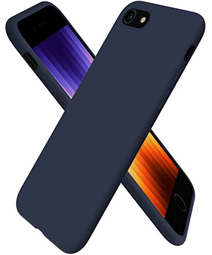 ORNARTO Full Body Liquid Silicone Case Compatible with iPhone SE (2022) 4.7 inch, iPhone SE (2020),iPhone 8,iPhone 7,Slim Liquid Silicone Soft Gel Rubber Cover with Microfiber Lining-Midnight Blue