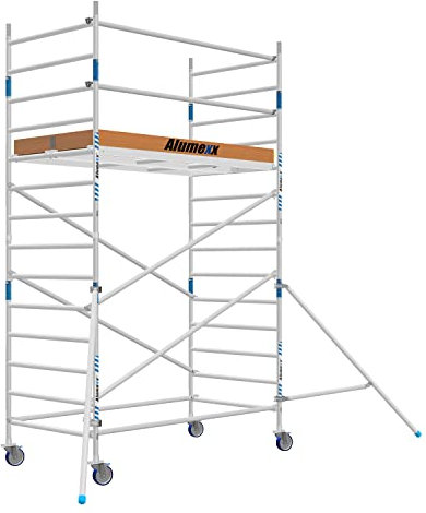ALX Basic-Line Rollgerüst 135-5,2 m Arbeitshöhe - Baugerüst - Innengerüst - Aluminiumgerüst - Gerüst für den Innen- und Außenbereich (Holz Plattform, 250)