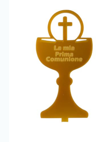 Cake Topper Prima Comunione con calice e scritta in plexiglass color oro