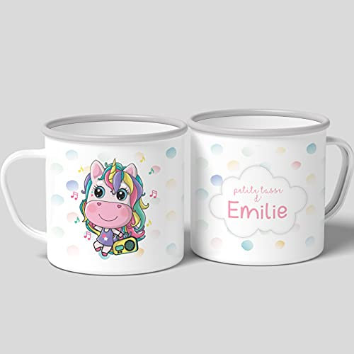 Lalasol Mug Licorne Personnalisé Cadeau Pour Bébé ou Petite Fille Anniversaire Noël - Tasse Licorne - Imprimé en France (Licorne Mug Émaillé)