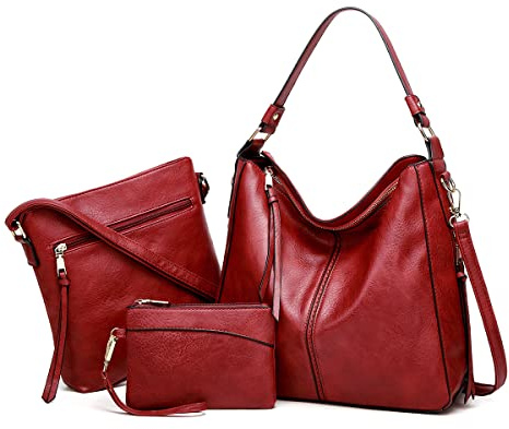 Pahajim Handtasche Damen Groß PU Leder Schultertasche Umhängetasche Shopper Tasche Hobo Handtaschen Set 3-teilig für Arbeit Alltag Business