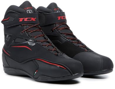 TCX - Zeta Waterproof, Men's Motorcycle Shoes, Sporty and Waterproof, Shoes Suitable for Urban Use, Microfiber Upper, Laces and Velcro Closure, Black/Red