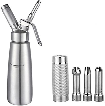 RONGJJ 500ml Sahnespender, Auslaufsicherer Schlagsahne Siphon Mit Aluminium Körper + 3 Edelstahl Düsen Und 1 Reinigungbürste, Für N2O-Kapseln (Nicht Enthalten), A
