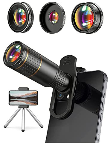 Kit obiettivo fotocamera per telefono 4 in 1, obiettivo COSULAN, obiettivo teleobiettivo 22X, obiettivo fisheye 205°, obiettivo macro 25X, compatibile con tutti gli iPhone e smartphone Android