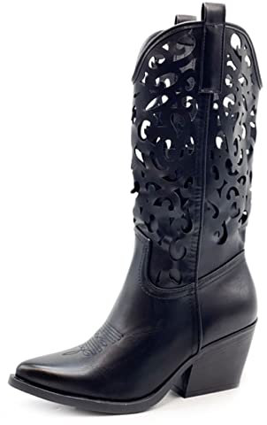Toocool - Scarpe Donna Stivali Stivaletti Texani camperos Western Traforati G629 [36,YG888 Nero]