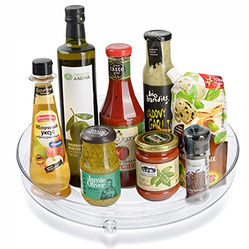 Lazy Susan Especieros para Cocina, Bandeja Giratoria de Plástico para Especias Plato Giratorio Organizador Cocina, Estante de Especias Giratorio para Tarros y Especias The Home Edit Containers (030)