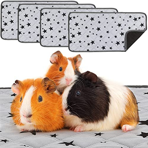 4 Stück Meerschweinchen Käfig Einlagen Fleece Meerschweinchen Einstreu Saugfähig Meerschweinchen PIPI Pads Wiederverwendbar rutschfeste Meerschweinchen Matte mit Stern Muster (14 x 28 Zoll)