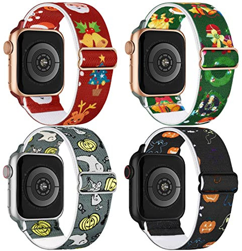 CCnutri Elastisches Nylon Loop Armband Kompatibel mit Apple Watch 38mm 40mm 41mm 42mm 44mm 45mm 46mm 49mm, Stoff Geflochten Sport Band Damen Herren für iWatch SE Serie 11 10 9 8 7 6 5 4 3 2 1, 4 Stück