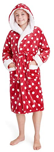 CityComfort Vestaglia Bambina Ragazza a Pois(Rosso, 9-10 anni)