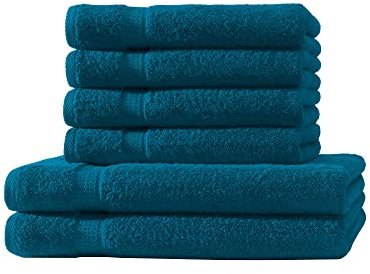 Müskaan® 6er Handtuch Set Petrol, 100% Baumwolle, 500g/m² – 2X Duschtuch 70x140cm & 4X Handtuch 50x100cm – Öko-Tex, Frottee Handtücher Set Baumwolle, Handtuchset Blau, 60°C waschbar, Frotteetücher