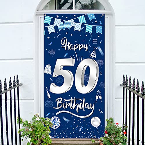 GoldRock Banner Deko 50. Geburtstag Mann Frau Blau, 50 Jahre Geburtstag Banner 185 cm×90 cm