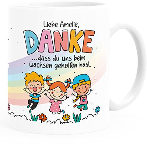 SpecialMe® Tasse Danke dass du uns beim Wachsen geholfen hast personalisiert mit Namen Geschenk Abschied Erzieherin weiß standard