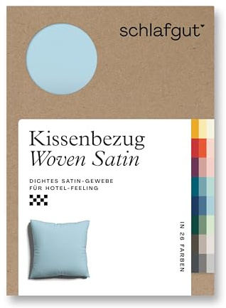 schlafgut Woven Satin Kissenbezug 40x40 cm Blue Light Uni in Premium Hotelqualität, Kopfkissenbezug einzeln mit 100% weicher Baumwolle