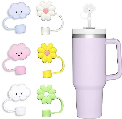 10mm Straw Cover, 6pcs Straw Covers Cap for Stanley Cup 40 oz 30 oz Food Grade Silicone Cute Large Cloud Flower Straw Topper Tips Cover Protector Plugs for Stanley Tumblers for Stanley Cup Accessories