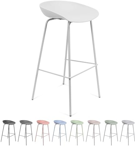 THE SECRET HOME - Taburete Alto de Polipropileno y Metal - Alto. 84 cm x Largo. 44 cm - Asiento Extra para el Hogar - Ideal para Cocina, Salon - Color Blanco
