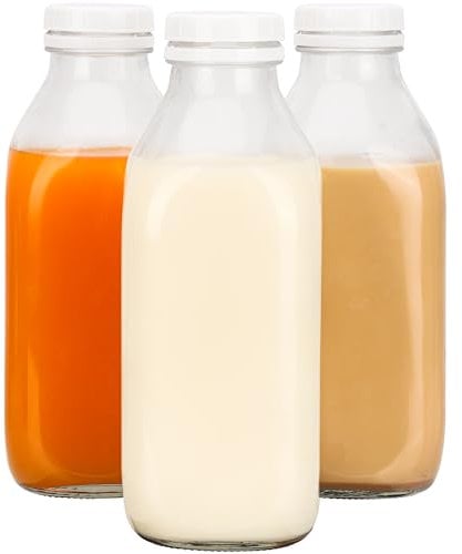 BELLE VOUS Set de Botellas de Cristal Herméticas - 3x Jarra Botella de 1L con Tapa Hermetica de A8,5 x A22,5 cm - Botellas de Nevera para Agua Leche Zumo Limonada y Más