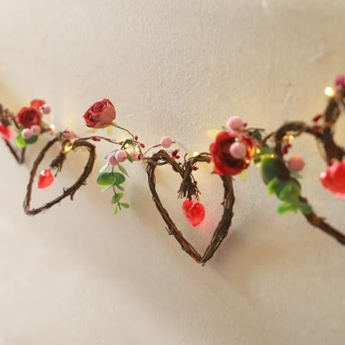 MIYA LIFE Valentines Day Garland Rattan Heart String Lights Battery Operated Valentine Lights Indoor Heart Garland Ideal Valentines Day Decorations for Home Wedding Tree Decorations