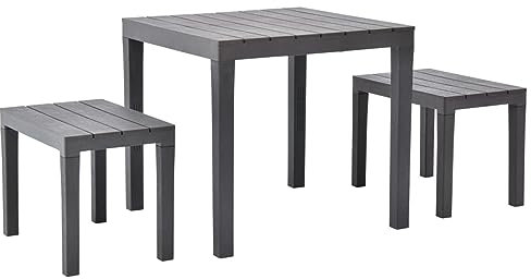 Gecheer Gartentisch mit 2 Bänken Kunststoff Braun
