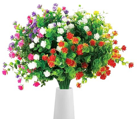 ASOPFYUM 6 paquetes de flores artificiales como verdaderas, plantas artificiales para exteriores, flores artificiales de balcón, resistentes a los rayos UV, jardinera, plantas artificiales,