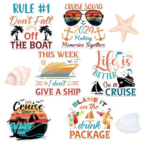 Large Cruise Door Decorations Magnetic - Wxiben 6PCS Sea Navigation Cruise Ship Door Decorations Funny Boat Anchor Tropical Drink Coconut Tree Cruise Door Magnets for Carnival Cabin Refrigerator Decor