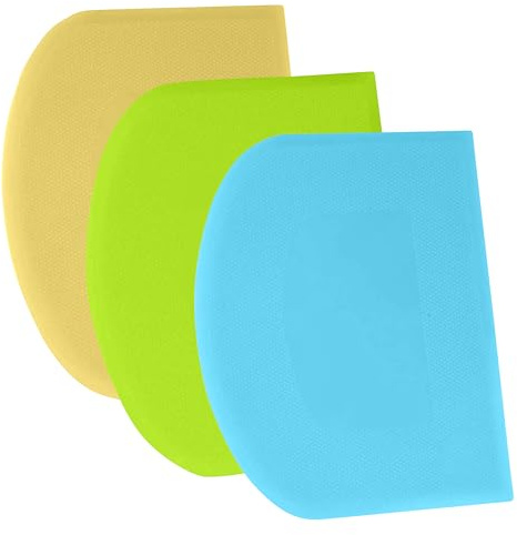 SURDOCA Dough Scraper Bench Scraper - 3P 7.1x4.9 Plastic Flexible Bowl Scraper, Sharp Edge & Angles Cake Scraper. Non-Slip Bakeware Decorating Tools Sculpting & Modeling Tools - Blue+Yellow+Green