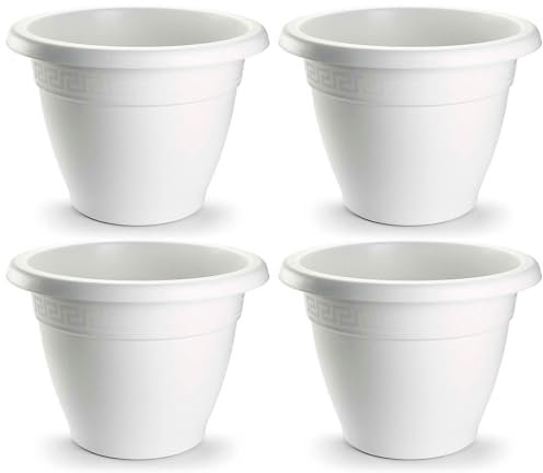 Acan Tradineur - Pack de 4 Macetas Redondas Terracota - Fabricado en Plástico -Macetero Apto para Exterior e Interior del hogar - Ø 60 cm - Color Blanco