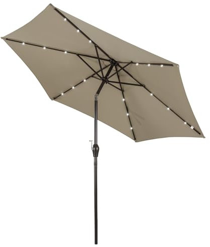 RELAX4LIFE Ombrellone da Giardino 3m/2,7m/2,3m con Luci LED, Ombrellone da Esterno per Protezione Solare, Ombrellone Parasole per Terrazza, Balcone, Spiaggia (Marrone-2,7M)