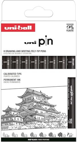 uni-ball Stiftetui, 8 Stück, kalibrierte Marker, 0,03 bis 1,2 mm, Schwarz, klassisches Set I