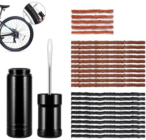 26 Pièces Kit Réparation Velo Tubeless, Kit Reparation Tubeless Vtt, Outil Alésoir et 25 Bandes de Réparation, Pratique pour Crevaisons de Pneus Tubeless, Compatible avec VTT et Vélos de Route