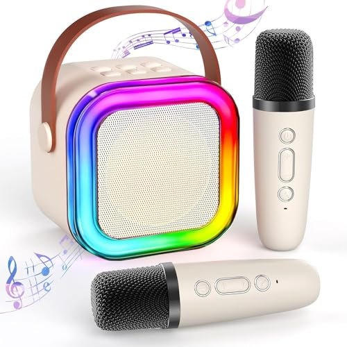 Guidre Micro Karaoké Enfant sans Fil avec 2 Micro, Karaoké Enfant, Cadeau Fille 4-12 Ans, Anniversaire Jouet Filles, Garçons, Mini Microphone Bluetooth, Moderne, Beige
