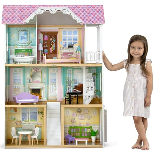 Delta Children MySize Dollhouse - Large 3-Story Dollhouse with 7 Rooms Includes 12 Accessories - Fits 12-inch Dolls - Pretend Play Dream Gift for Ages 3+