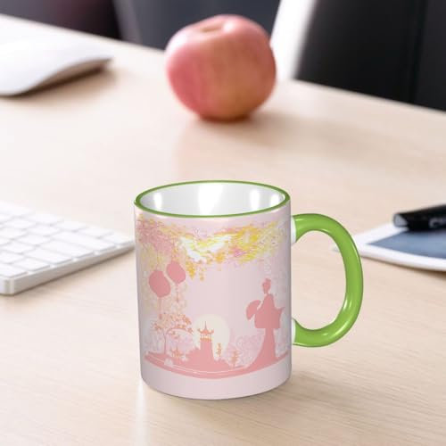 YOIUE Copa de cerámica interesante 11OZ tazas 330 ml - Regalo original y divertido Exquisita taza de impresión Decora tu taza,Linterna, linternas chinas de estilo japonés vintage con paisaje floral ro