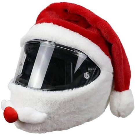 Copertura Casco Moto Peluche, Copri Casco Moto Babbo Natale, Copertura Protettiva per Casco Integrale per Moto Personalizzata e Creativa, Casco Decorazione di Natale(Senza Casco)