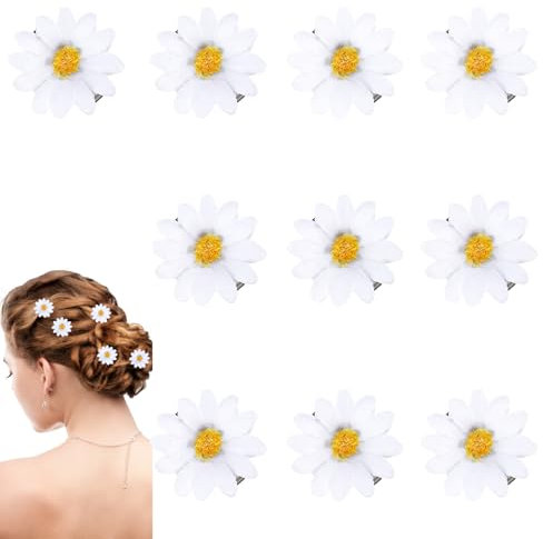 Ouligay 10 Pcs Daisy Hair Clips for Women,White Flower Hair Pins,Daisy Flowers Hair Accessories for Women Girl Weding Bridesmaid Girl Daily Barrettes
