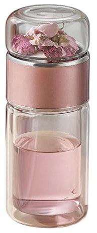 Bouteille Infuseur à Thé en Verre Isolée à Double Couche avec Passoire et Séparateur d'Eau pour Hommes, Maison et Voyage