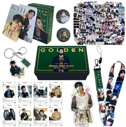 SZTVECFW Jungkook Golden Seven-Album-Fotokarten, Bt Jungkook-Merchandise-Geschenkset, Jungkook J-Hope Jin Jimin Rm Suga V-Merch/Grün-Golden